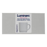 LUMINARC WHITE OPAL GLASS STACKING COFFEE MUGS 4PK, 290ML