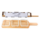 CONSOL SANTORINI 3 SQUARE GLASS BOWLS 140ML ON A BAMBOO SERVING BOARD 4PCS SET