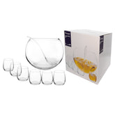 CONSOL GENOA GLASS PUNCH BOWL, 6 GLASSES 340ML AND PLASTIC LADLE 8PCS SET, 11L