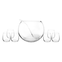 CONSOL GENOA GLASS PUNCH BOWL, 6 GLASSES 340ML AND PLASTIC LADLE 8PCS SET, 11L