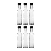 CONSOL SQUARE OIL/VINEGAR BOTTLE WITH BLACK LID 6PK, 250ML