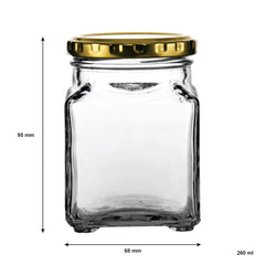 CONSOL 260ML CATERING SQUARE JARWITH GOLD LID 6PK