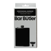 BAR BUTLER HIP FLASK ST STEEL WITH BLACK LEATHERETTE COVER AND FUNNEL, 250ML