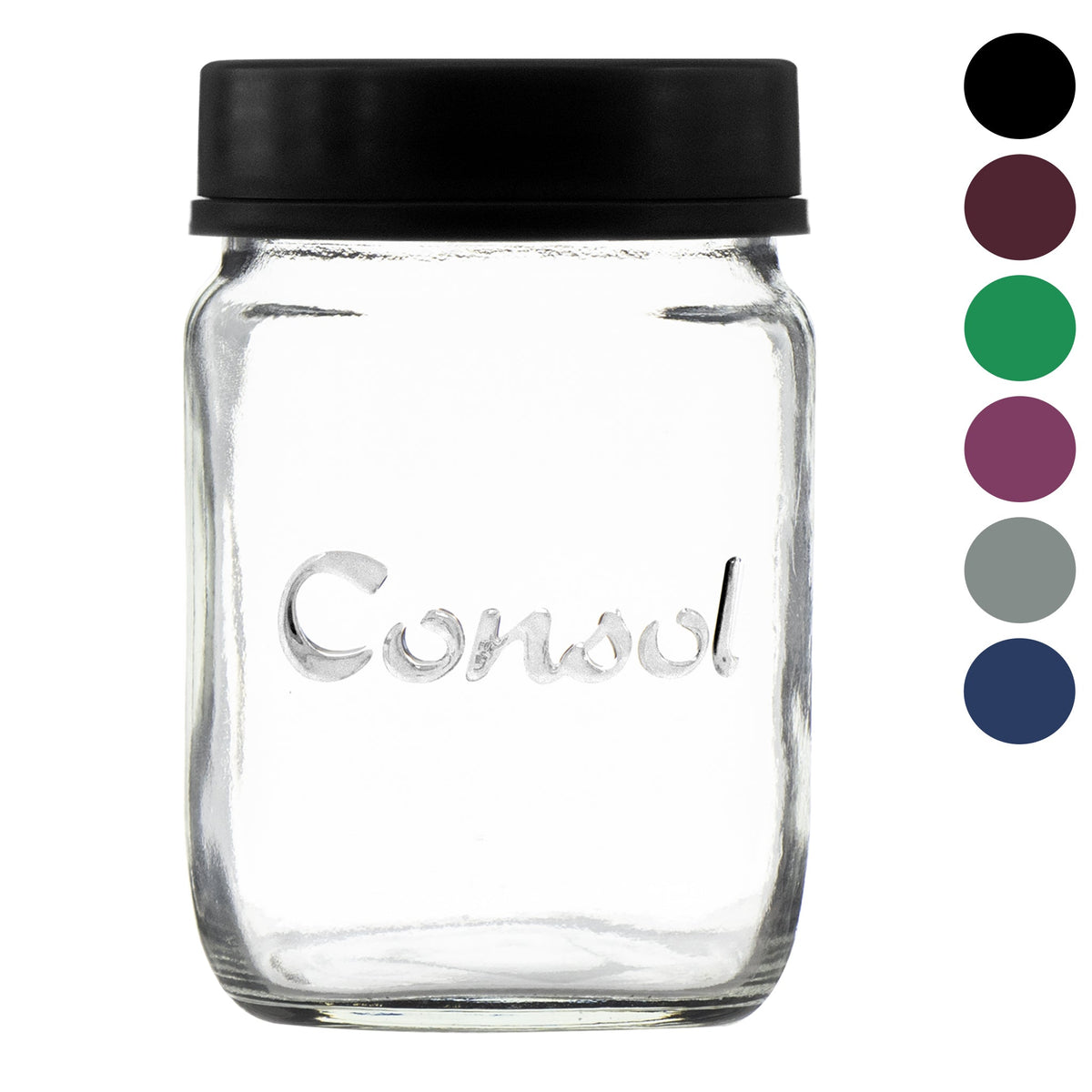 CONSOL JAR WITH NEW ASSORTED COLOURED LIDS, 500ML