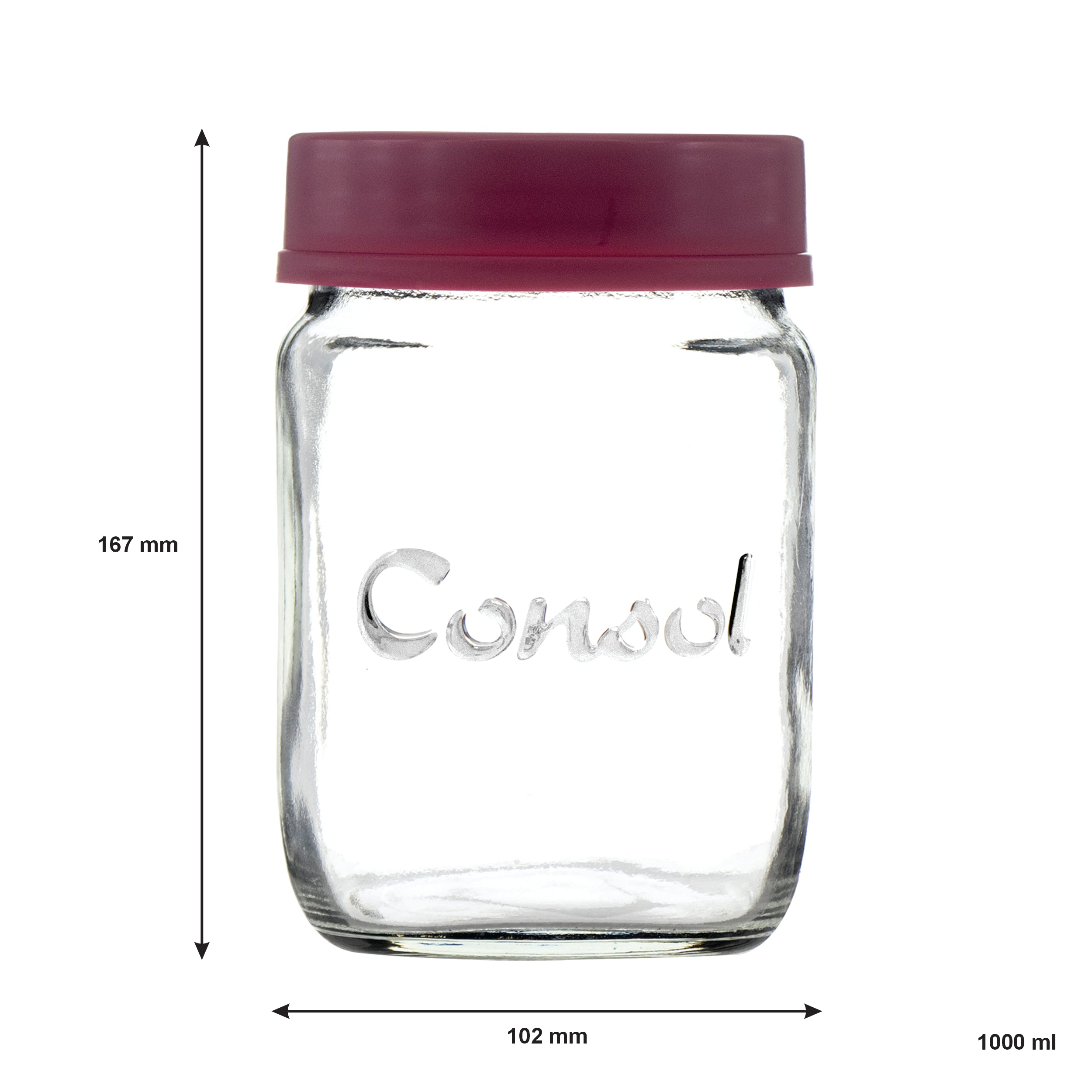 CONSOL JAR WITH NEW ASSORTED COLOURED LIDS, 1L