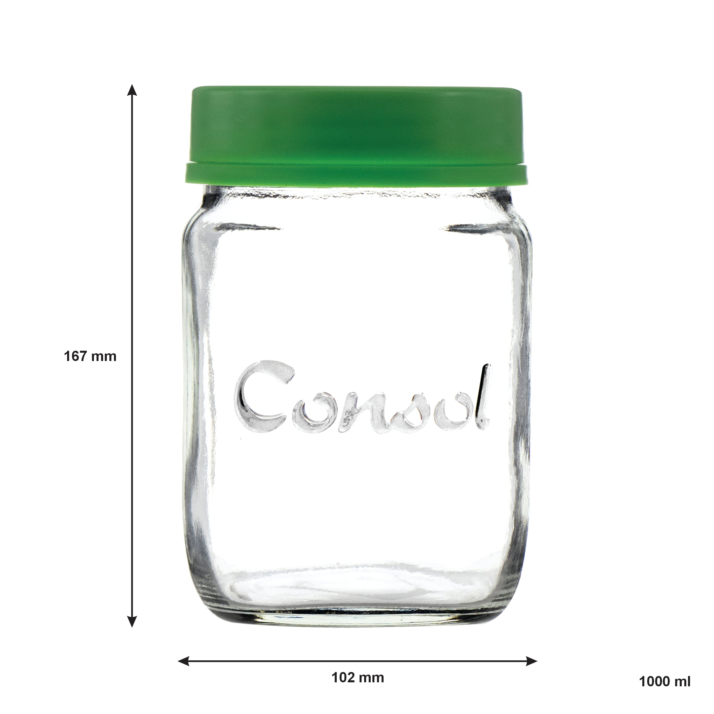CONSOL JAR WITH NEW ASSORTED COLOURED LIDS, 1L