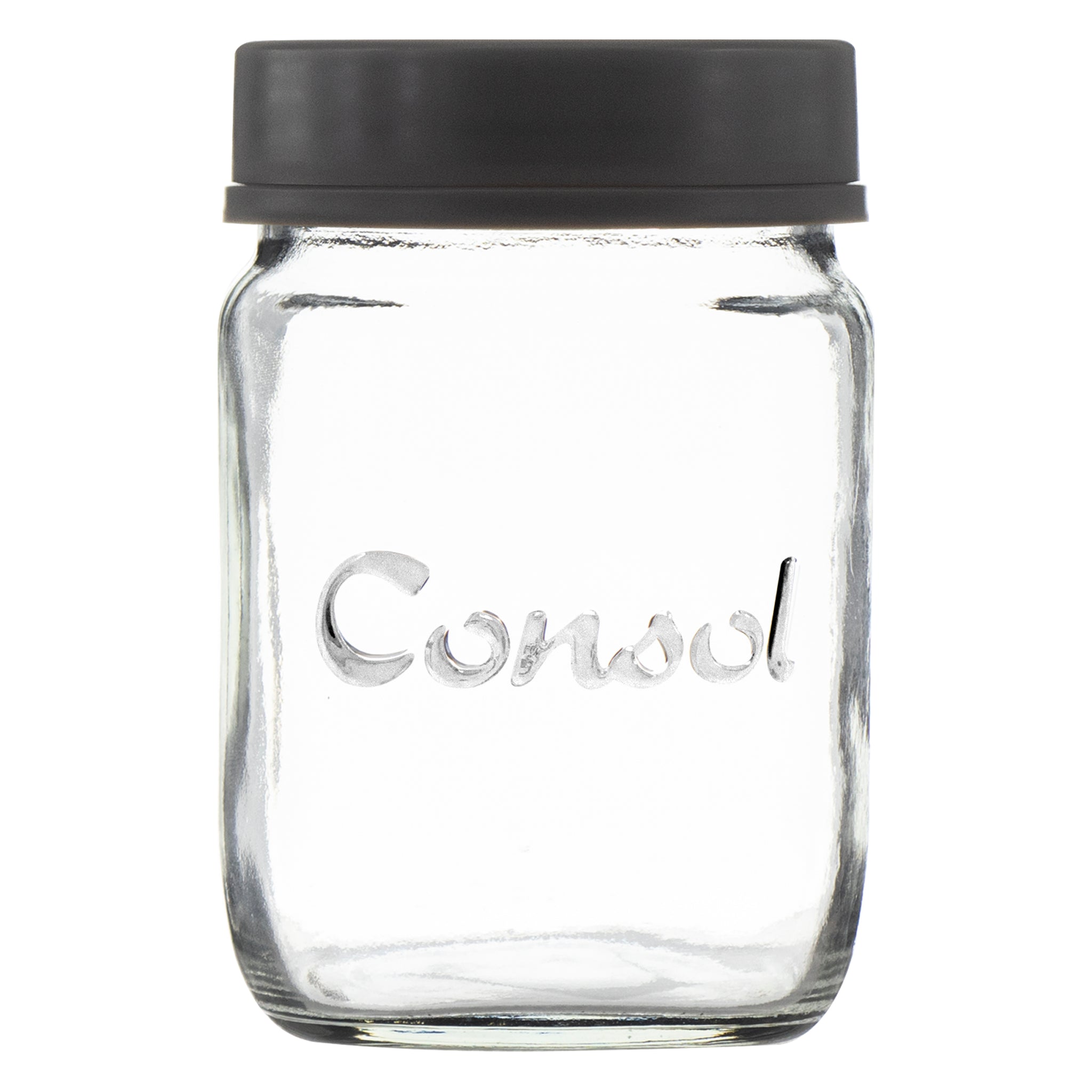 CONSOL JAR WITH NEW ASSORTED COLOURED LID, 250ML