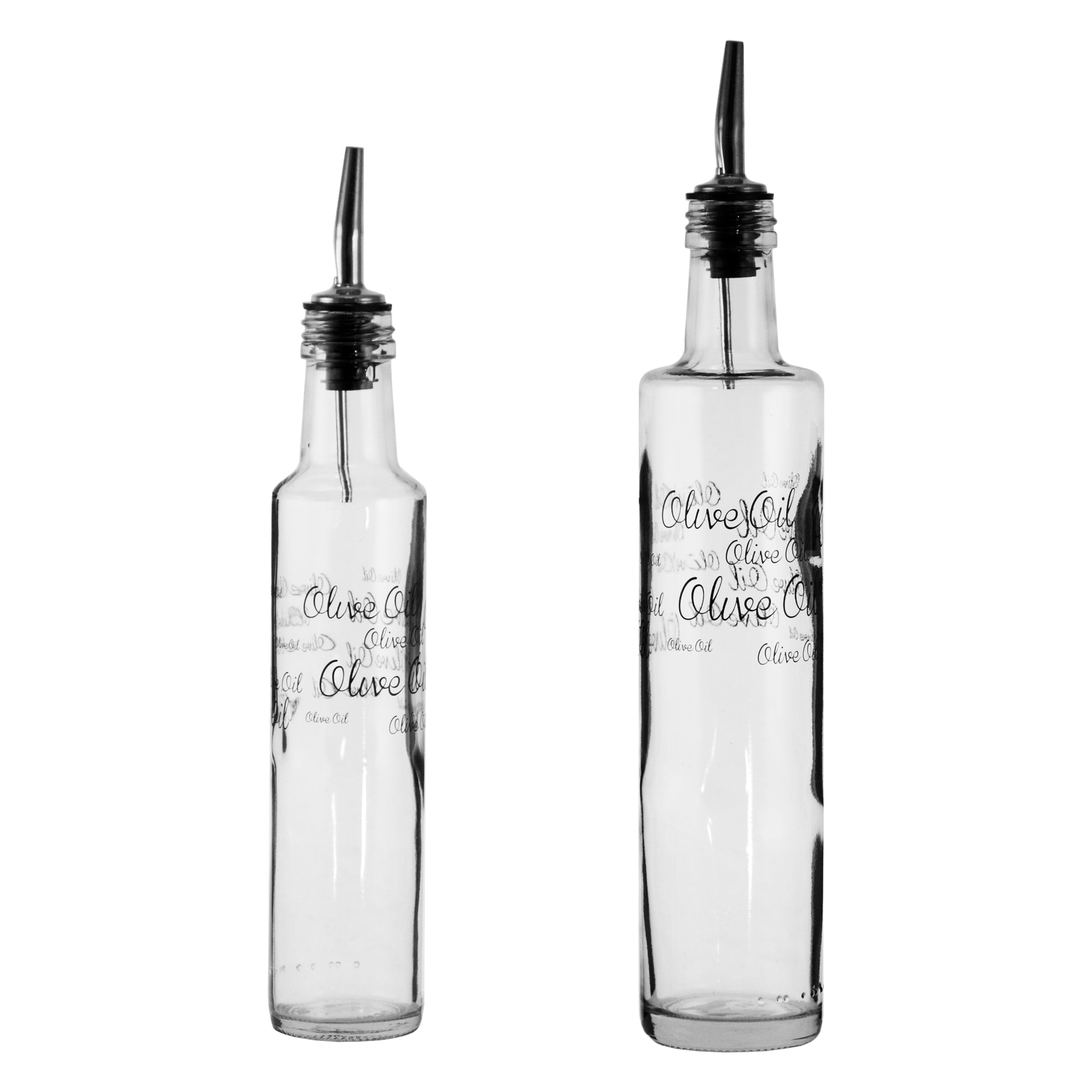 CONSOL ROUND PRINTED OLIVE OIL & VINEGAR BOTTLES WITH POURERS EA, 250ML