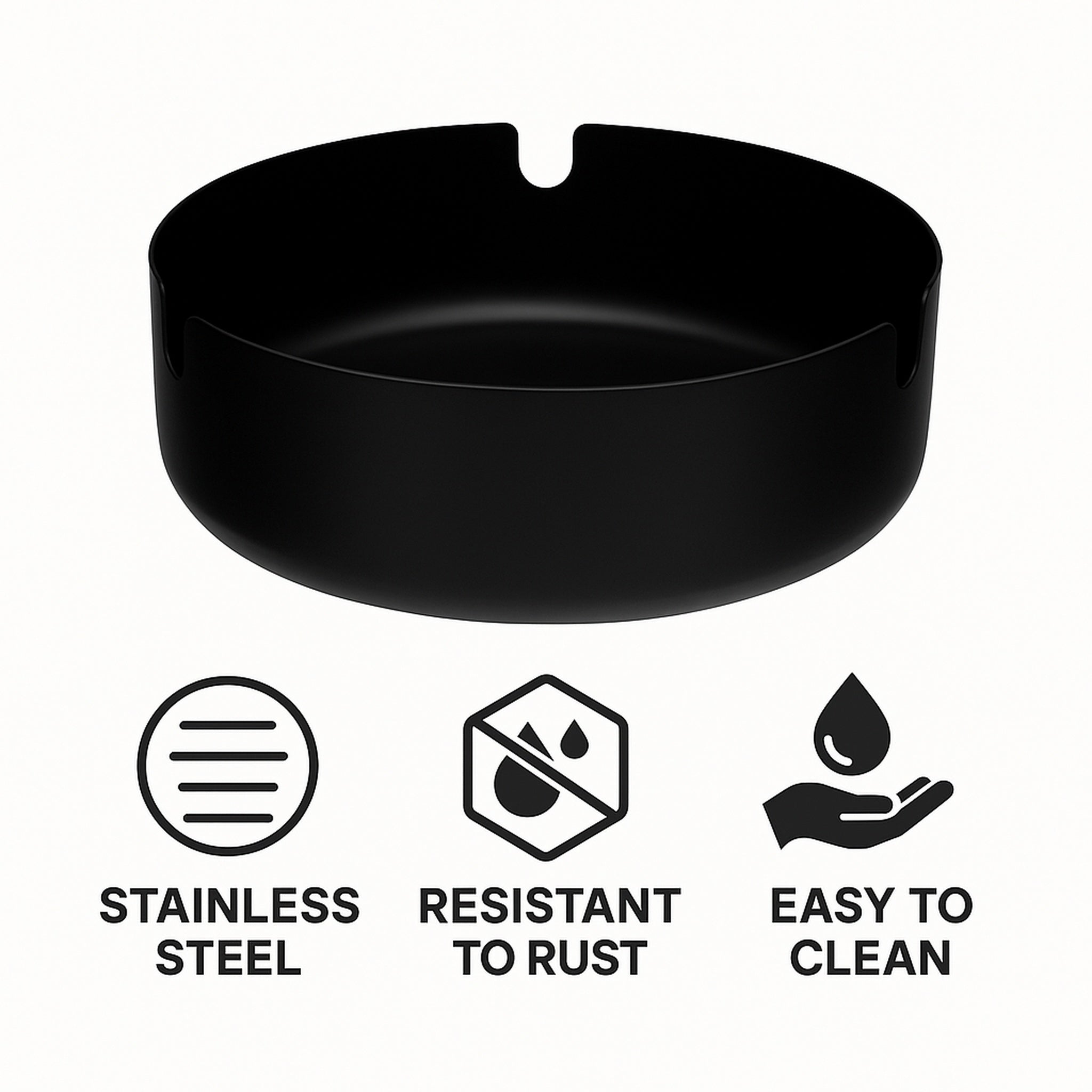 REGENT ASHTRAY ROUND STAINLESS STEEL BLACK FINISH, 100MM DIA