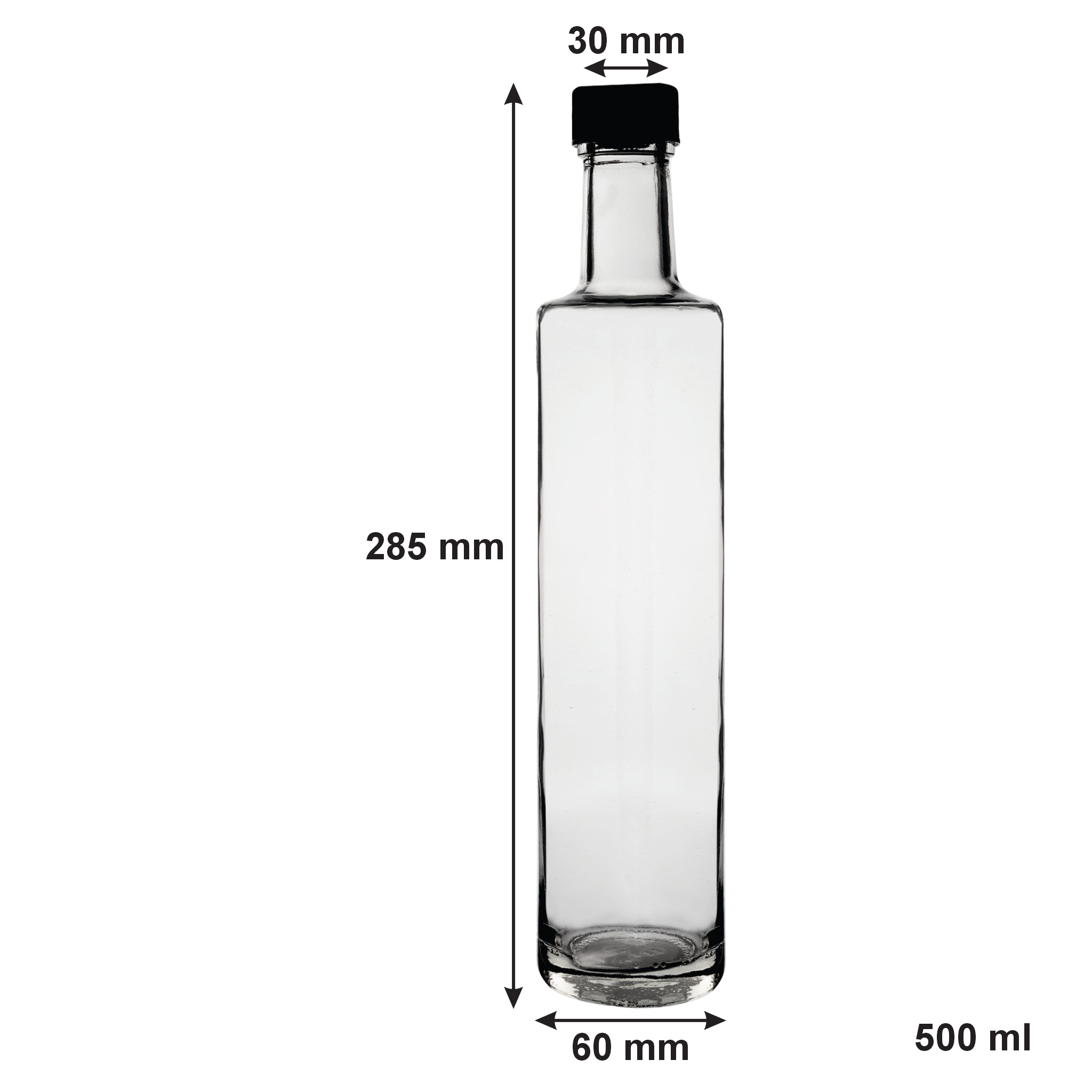 CONSOL ROUND OIL/VINEGAR BOTTLE WITH BLACK LID, 500ML