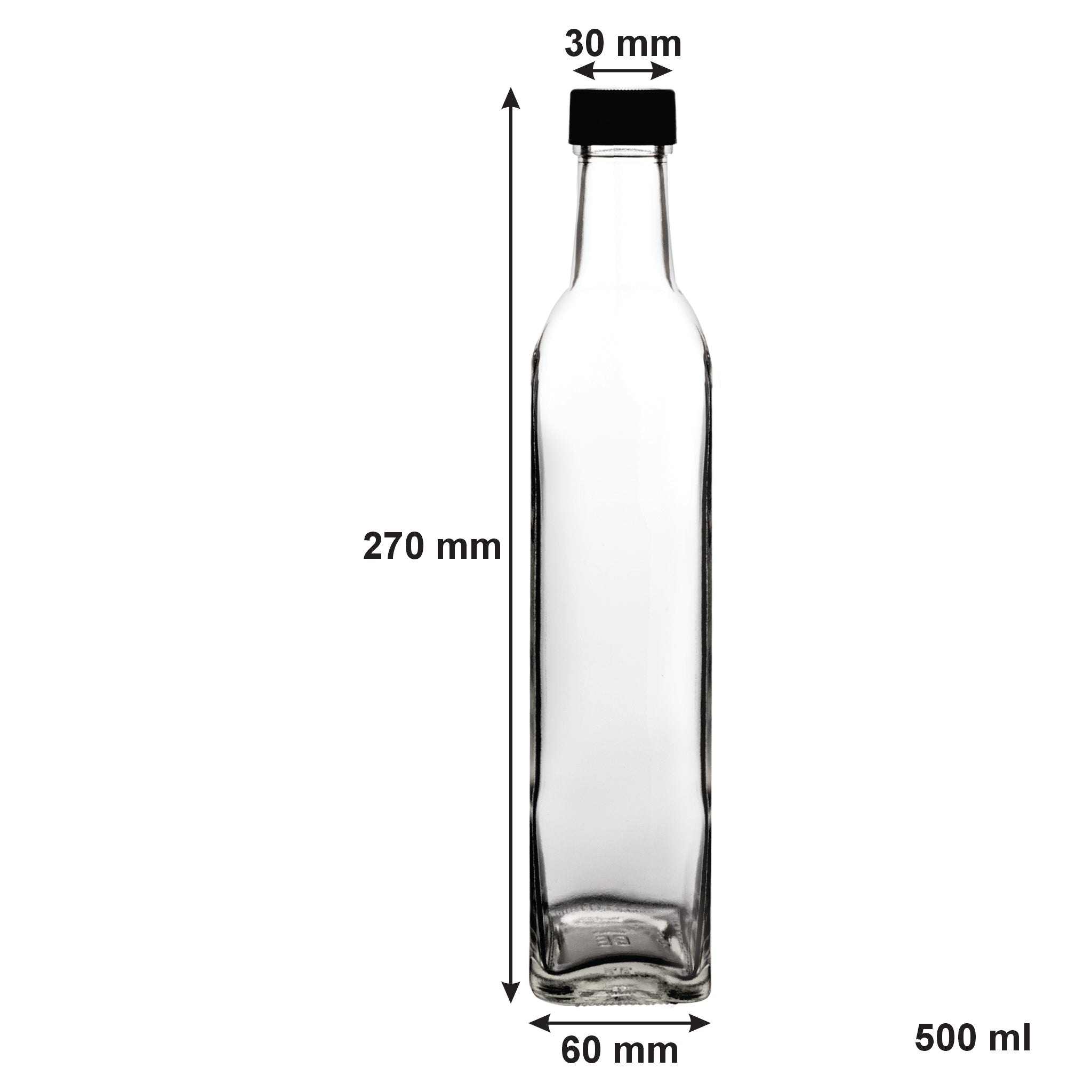 CONSOL SQUARE OIL/VINEGAR BOTTLE WITH BLACK LID, 500ML
