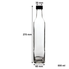 CONSOL SQUARE OIL/VINEGAR BOTTLE WITH BLACK LID, 500ML