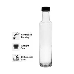 CONSOL ROUND OIL/VINEGAR BOTTLE WITH BLACK LID, 250ML