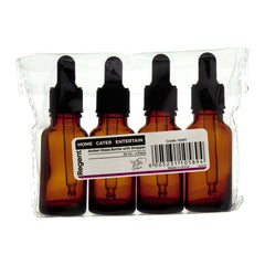 REGENT AMBER GLASS BOTTLES WITH BLACK PLASTIC DROPPER LIDS 4PK, 20ML