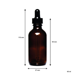 REGENT AMBER GLASS BOTTLES WITH BLACK PLASTIC DROPPER LIDS 4PK, 60ML
