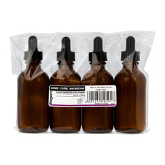 REGENT AMBER GLASS BOTTLES WITH BLACK PLASTIC DROPPER LIDS 4PK, 60ML