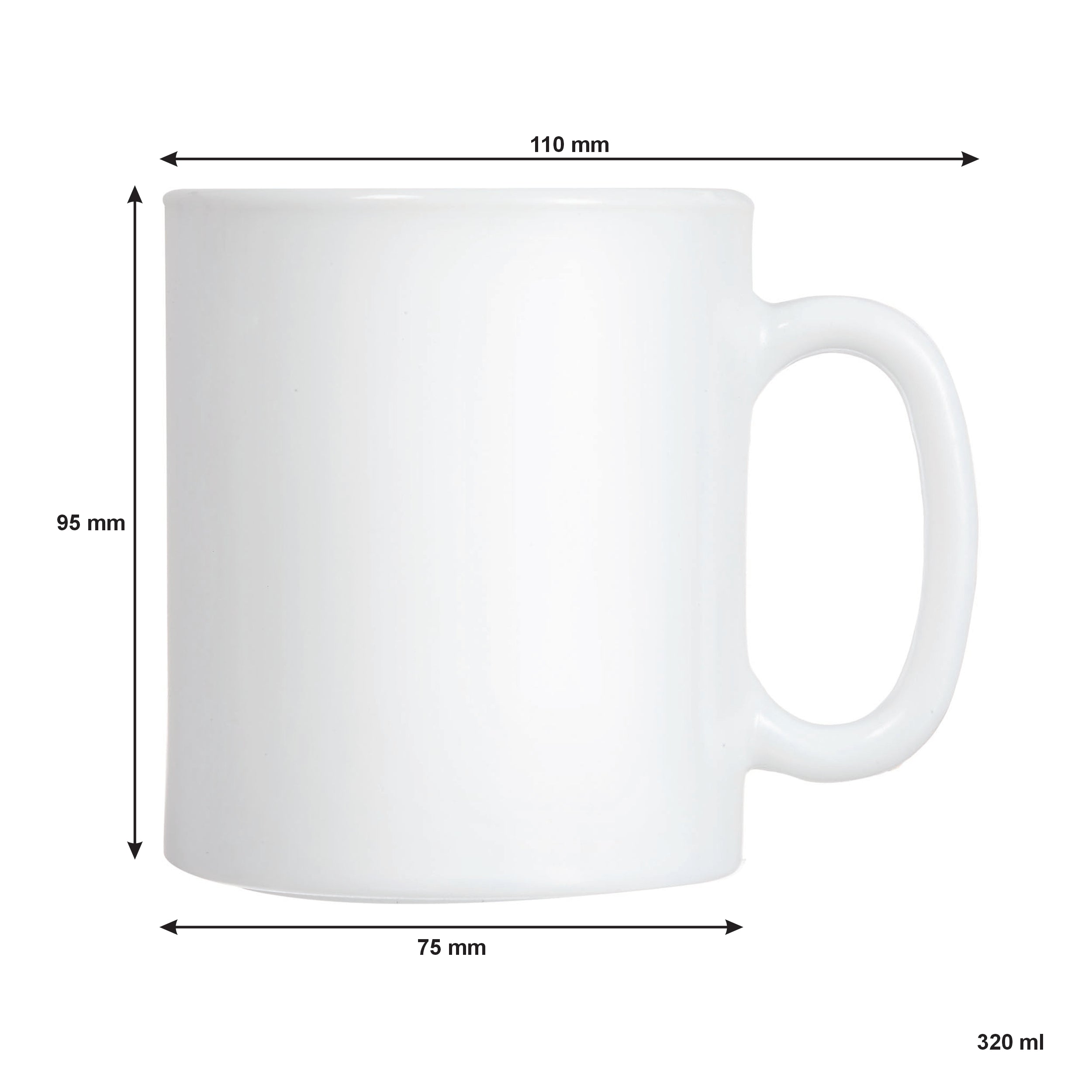 LUMINARC WHITE OPAL GLASS CAN SHAPE COFFEE MUGS 4PK, 320ML