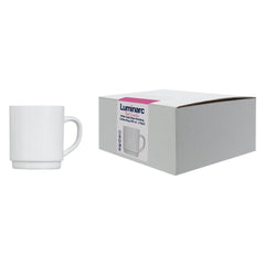 LUMINARC WHITE OPAL GLASS STACKING COFFEE MUGS 4PK, 290ML