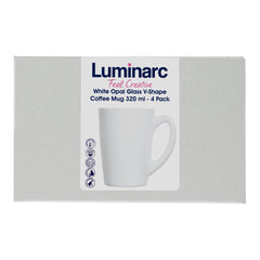 LUMINARC WHITE OPAL GLASS BULLET SHAPE COFFEE MUGS 4PK, 320ML