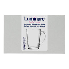 LUMINARC TEMPERED GLASS BULLET SHAPE COFFEE MUGS 4PK, 320ML