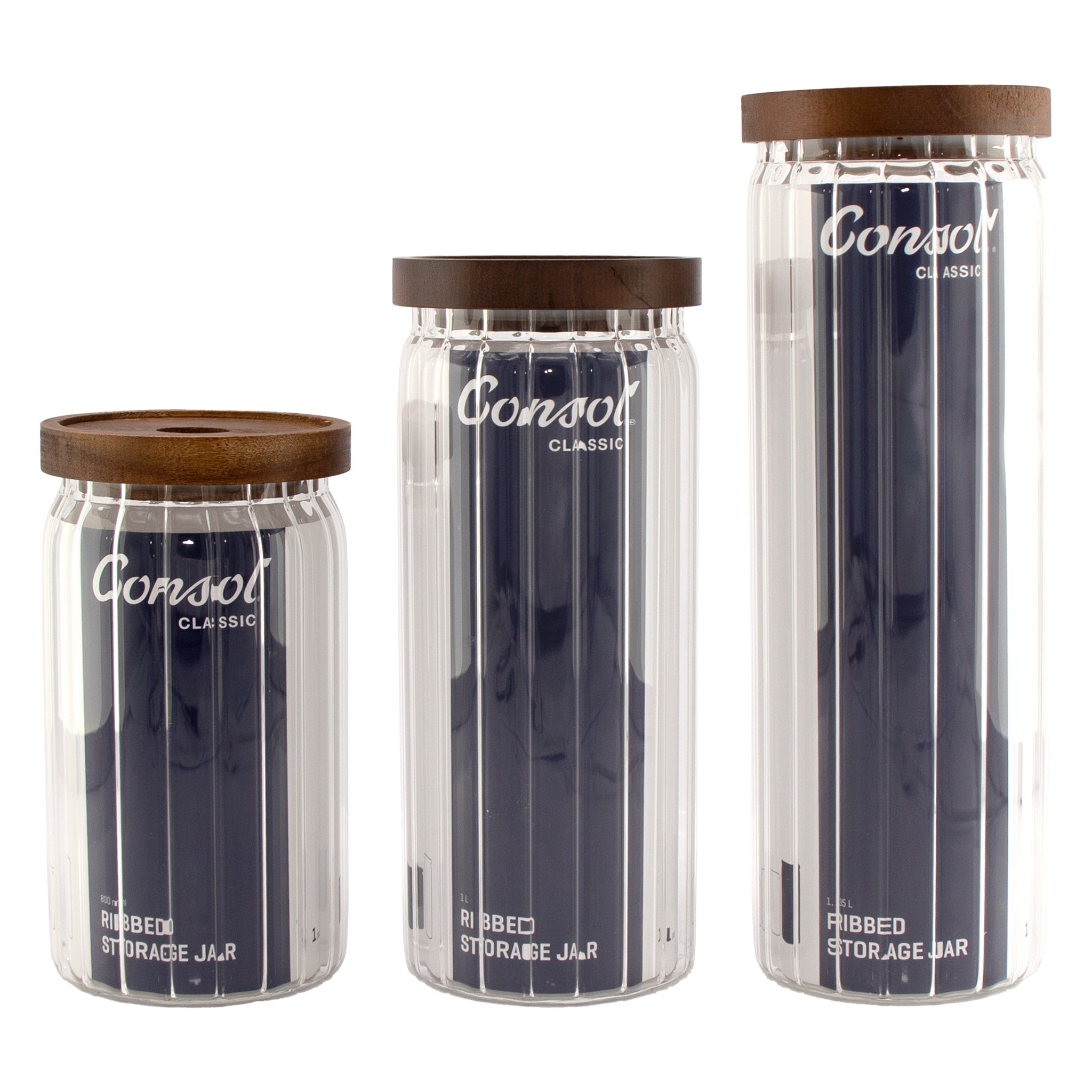 CONSOL ROUND RIBBED CANISTER WITH ACACIA LID, 800ML