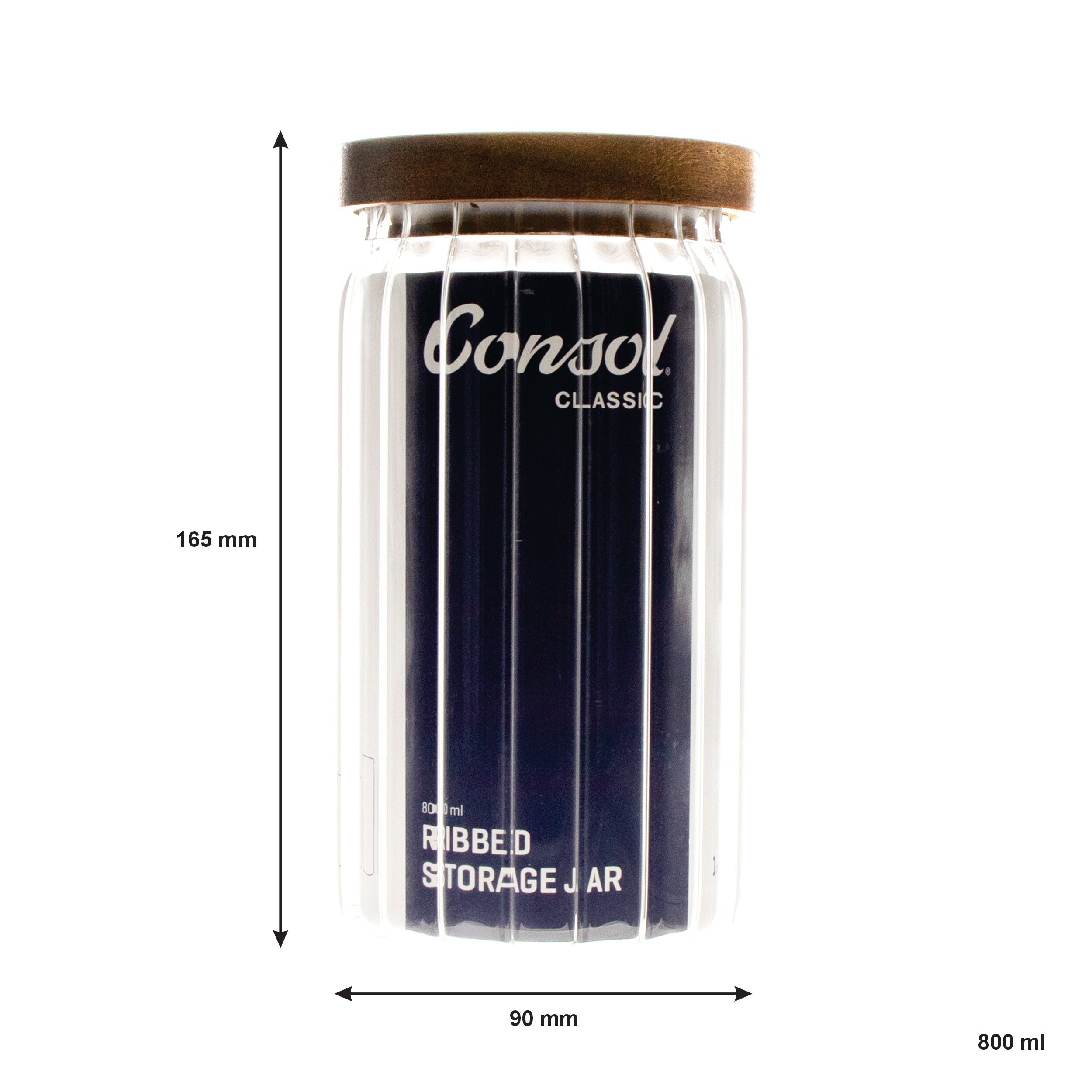 CONSOL ROUND RIBBED CANISTER WITH ACACIA LID, 800ML