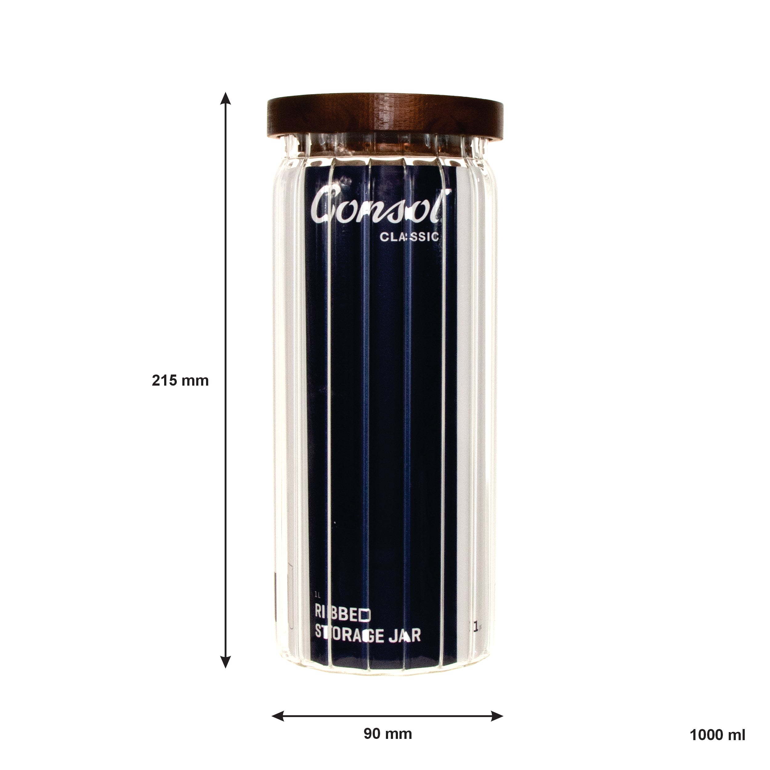 CONSOL ROUND RIBBED CANISTER WITH ACACIA LID, 1L