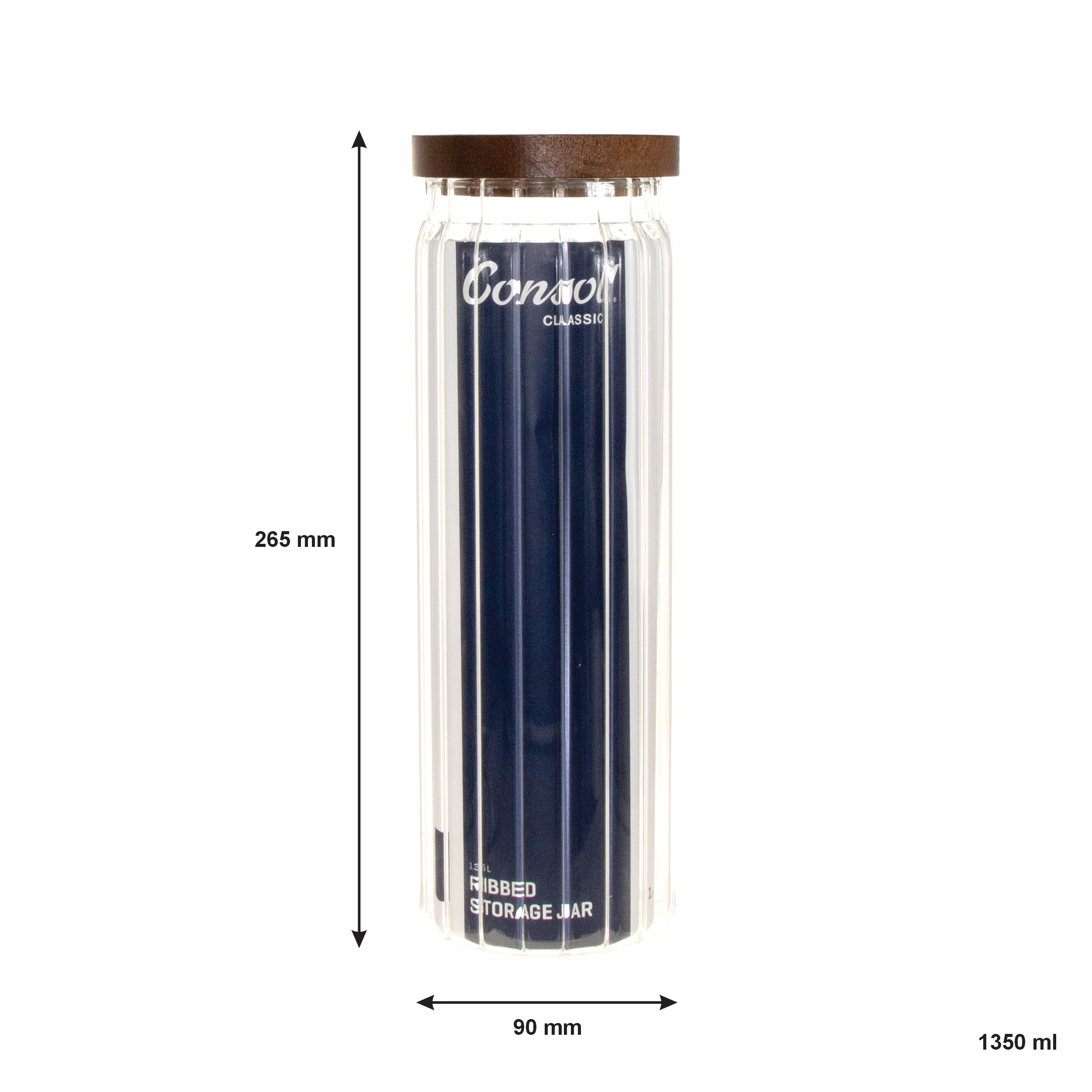 CONSOL ROUND RIBBED CANISTER WITH ACACIA LID, 1.35L