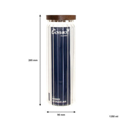 CONSOL ROUND RIBBED CANISTER WITH ACACIA LID, 1.35L