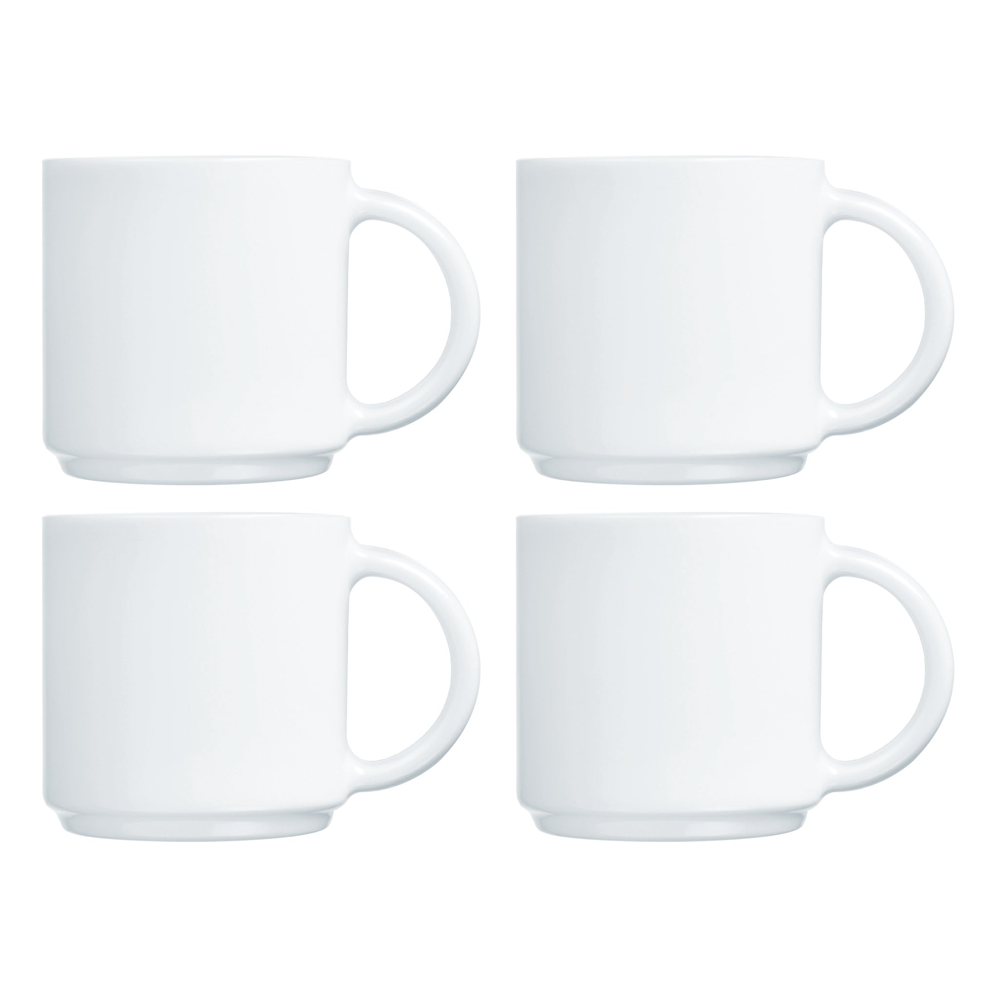LUMINARC WHITE OPAL GLASS STACKING COFFEE MUGS 4PK, 340ML