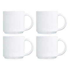 LUMINARC WHITE OPAL GLASS STACKING COFFEE MUGS 4PK, 340ML