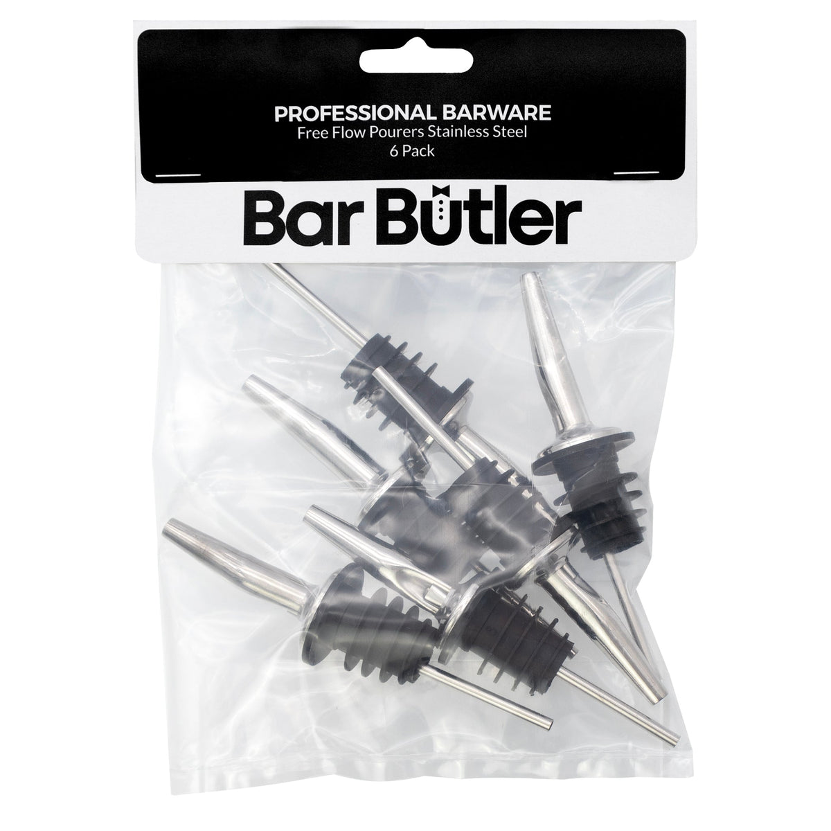 BAR BUTLER FREE FLOW POURERS ST STEEL 6PK
