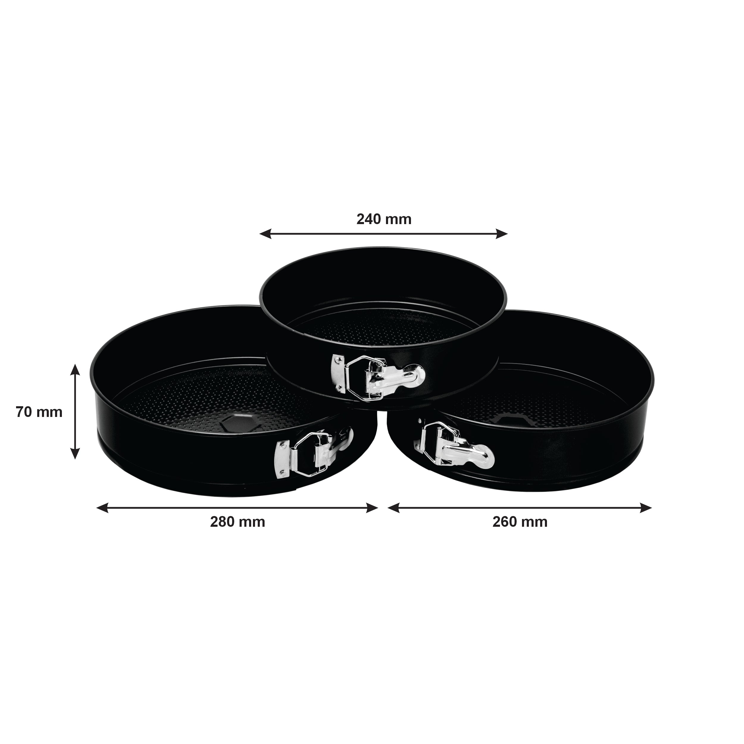REGENT BAKEWARE SPRINGFORM ROUND NON STICK CAKE PANS 3PK, 240 l 260 l 280MM DIAX70MM
