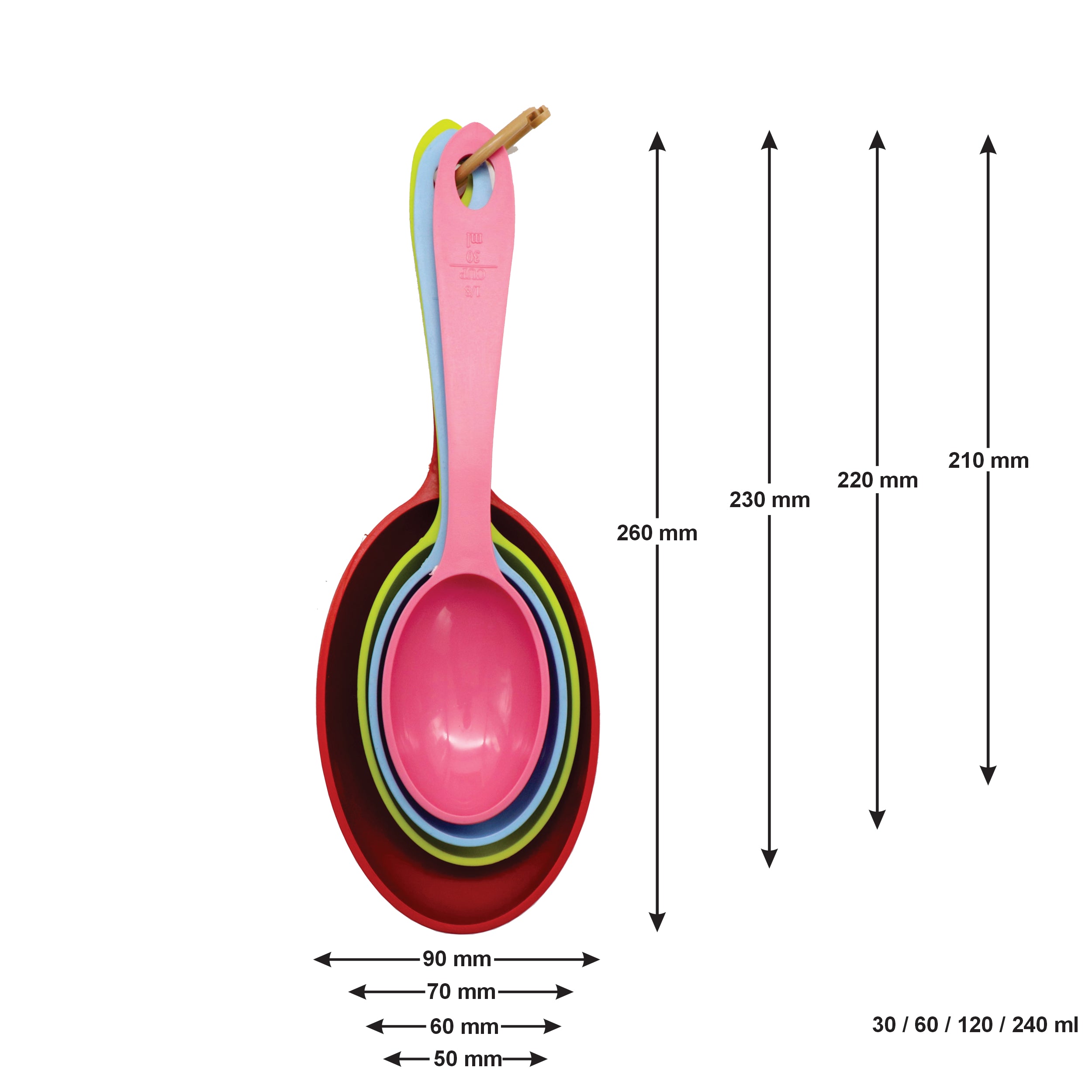REGENT BAKEWARE OVAL MEASURING CUP PLASTIC COLOURS 4PK SET