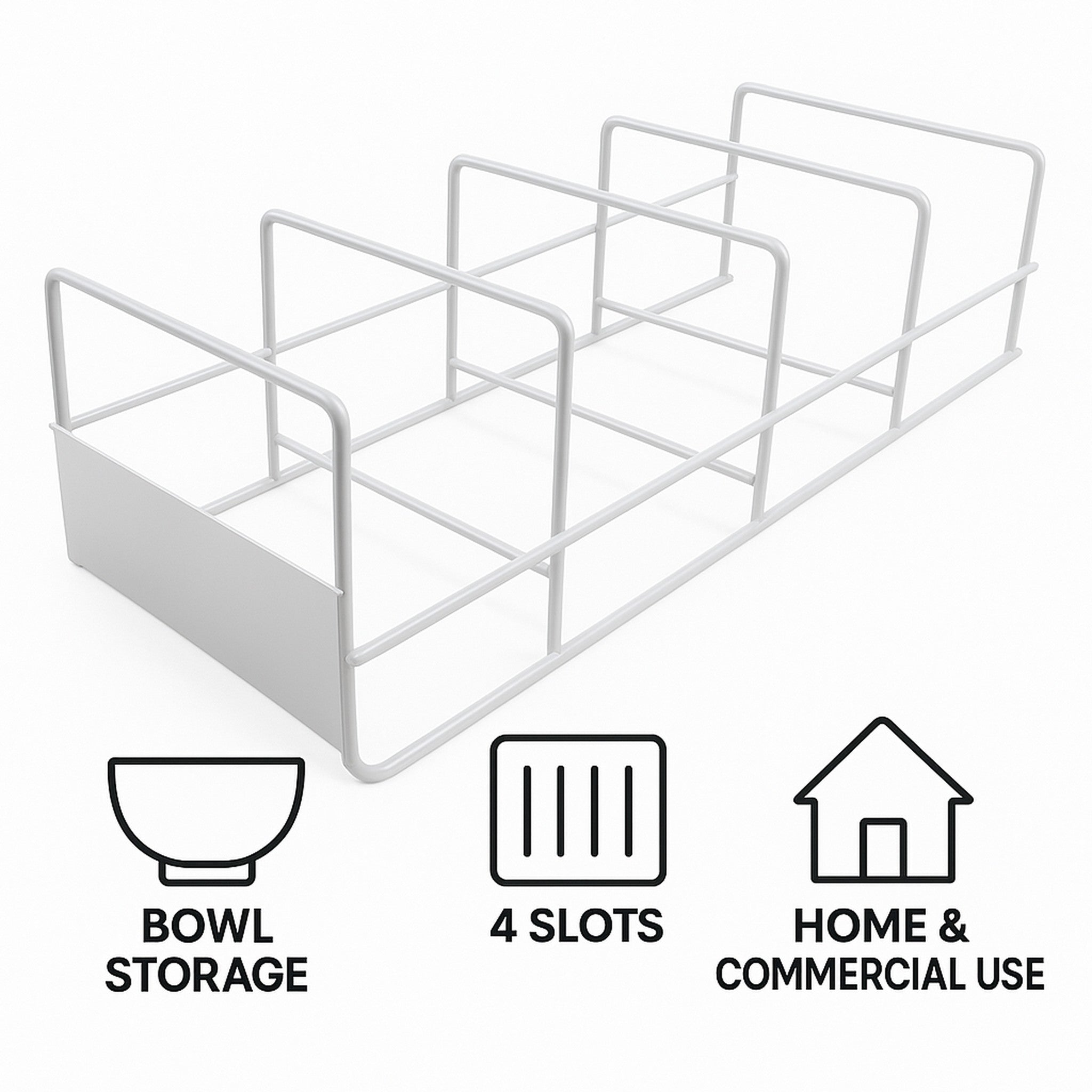 REGENT 4 SLOT BOWL STORAGE RACK POWDER COATED WHITE, 380X150MM