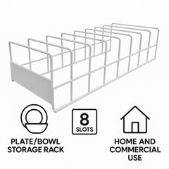 REGENT 8 SLOT PLATE/BOWL STORAGE RACK POWDER COATED WHITE, 380X150MM