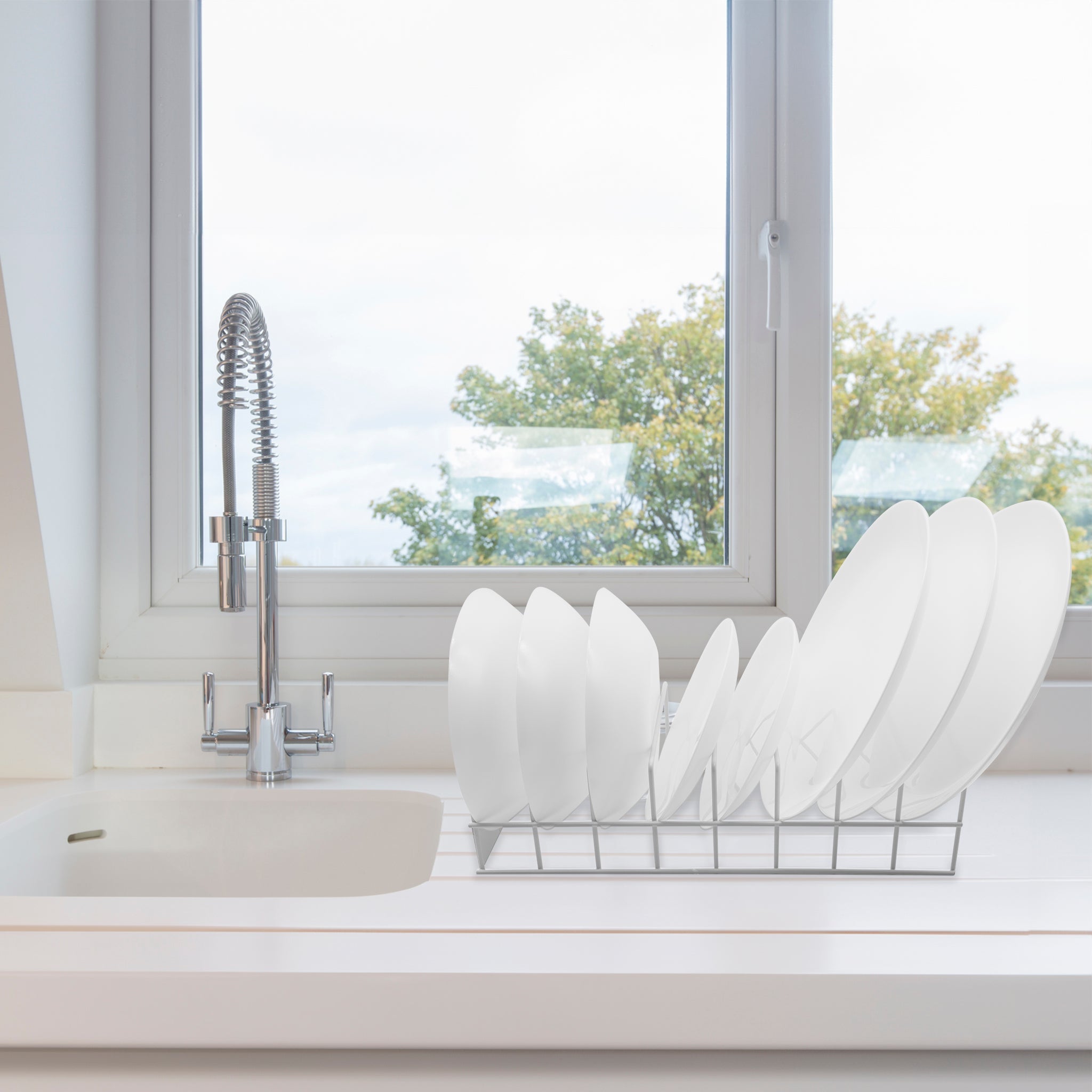REGENT 8 SLOT PLATE/BOWL STORAGE RACK POWDER COATED WHITE, 380X150MM