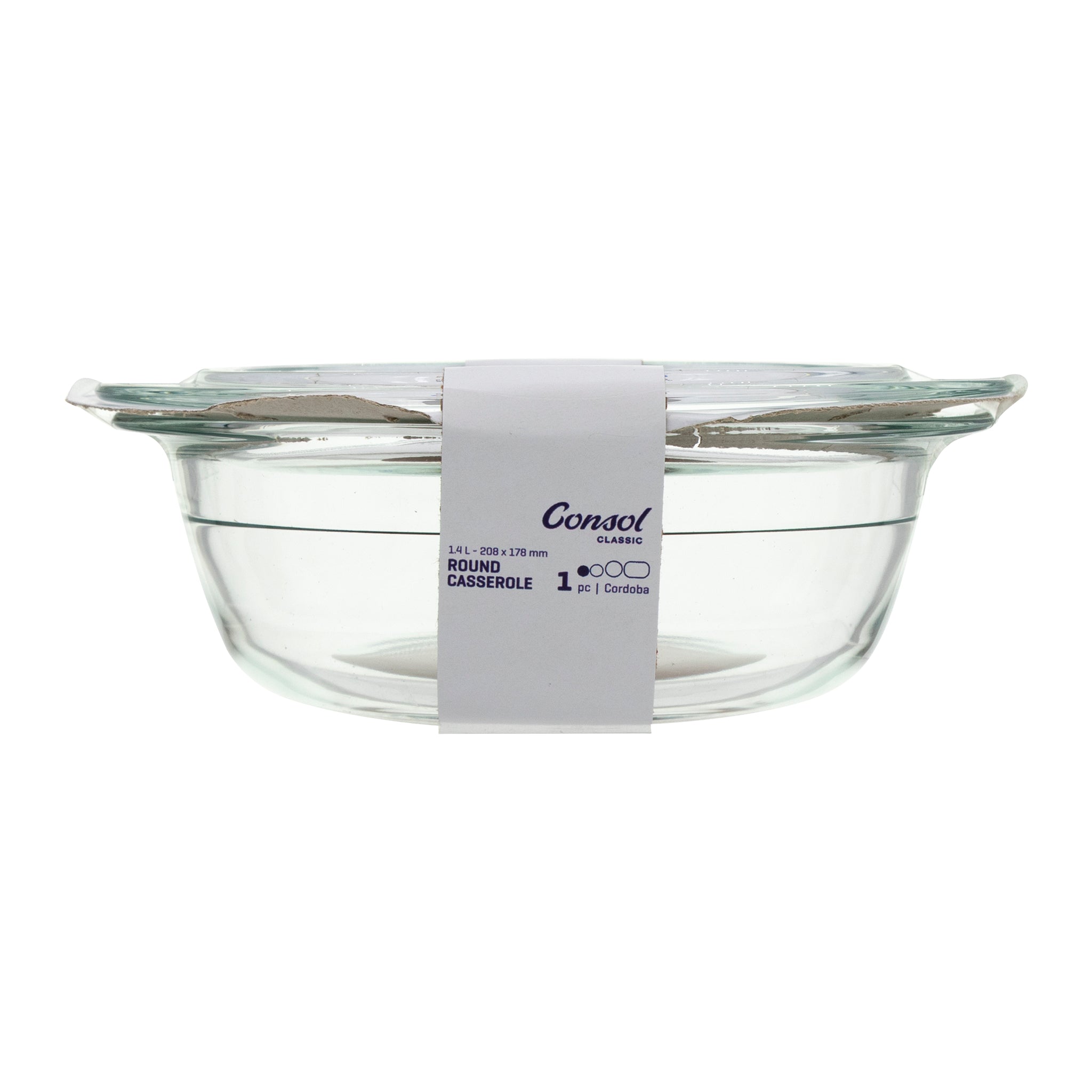CONSOL CORDOBA ROUND GLASS CASSEROLE WITH LID, 1.4L
