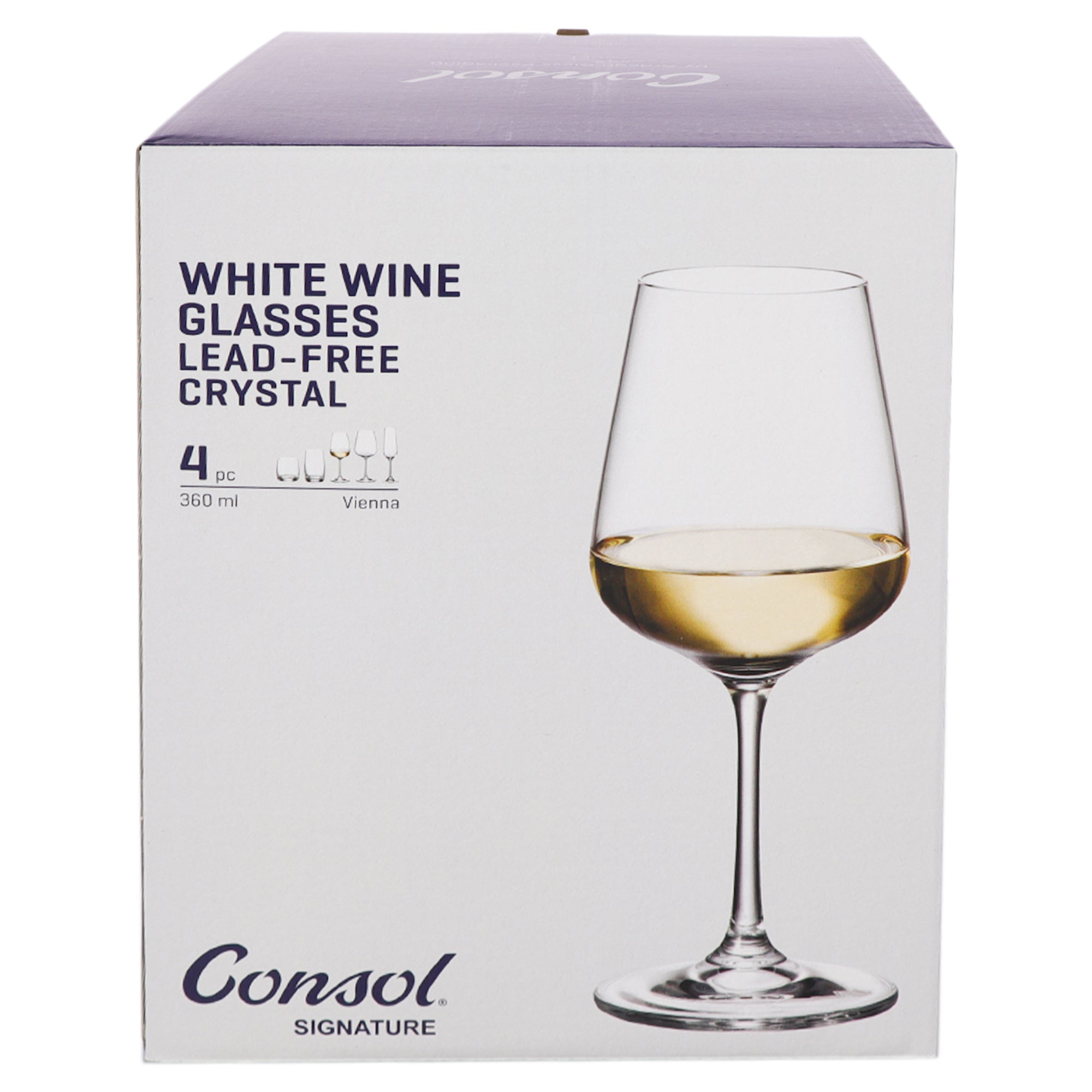 CONSOL SIGNATURE VIENNA CRYSTAL STEM WHITE WINE GLASS 4PK, 360ML