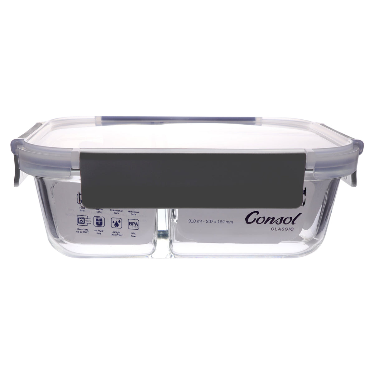 CONSOL MADRID RECT. 3 DIVISION STORAGE CONTAINER WITH CLIP ON LID, 910ML