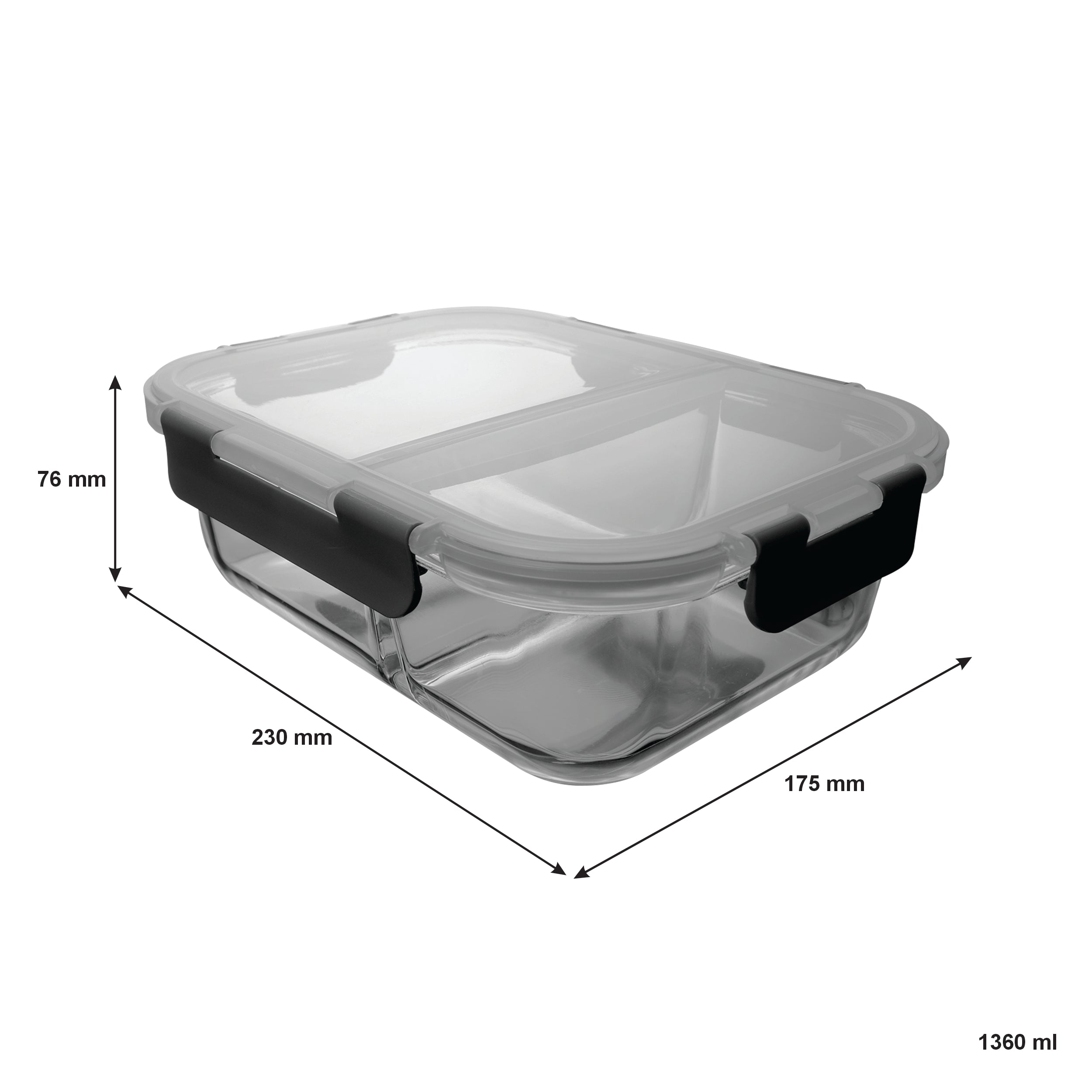 CONSOL MADRID RECT. 2 DIVISION STORAGE CONTAINER WITH CLIP ON LID, 1.36L