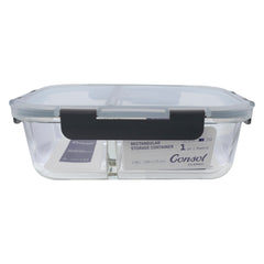 CONSOL MADRID RECT. 2 DIVISION STORAGE CONTAINER WITH CLIP ON LID, 1.36L