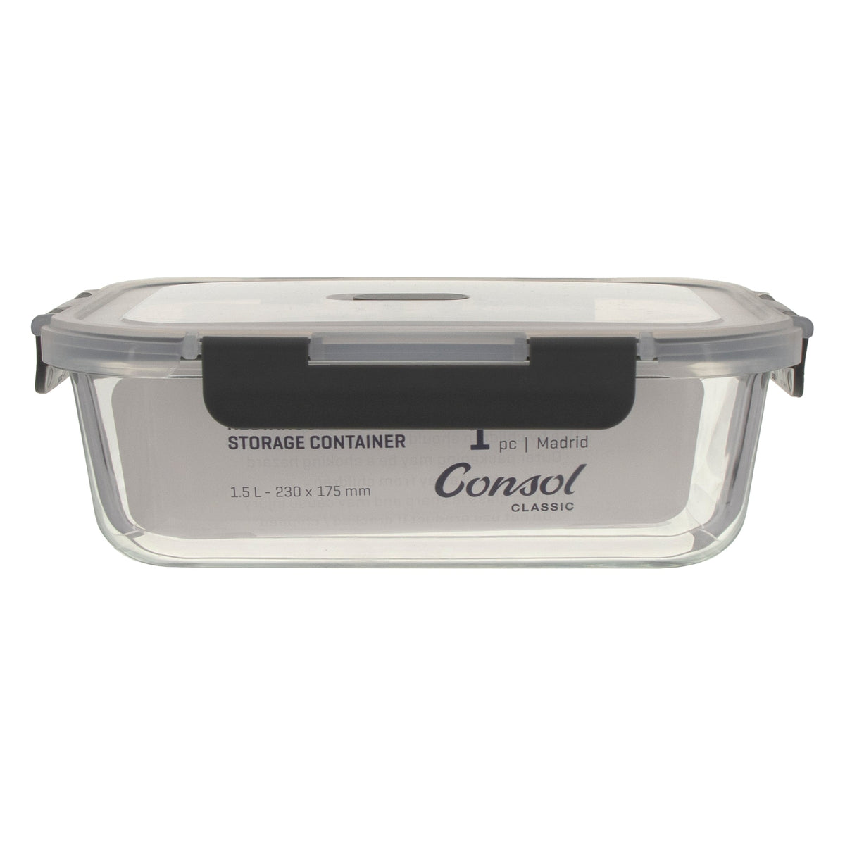CONSOL MADRID RECT. STORAGE CONTAINER WITH CLIP ON VENTED LID, 1.5L