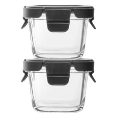 CONSOL SQUARE GLASS BABY FOOD CONTAINERS WITH VENTED CLIP LIDS 2PK, 160ML