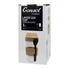 CONSOL LUGO LAYER LUX CUP WITH BEIGE PLASTIC LID AND GREY SPOON, 480ML