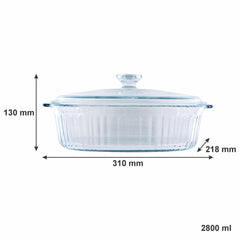 CONSOL TOLEDO OVAL RIBBED GLASS CASSEROLE WITH LID, 2.8L
