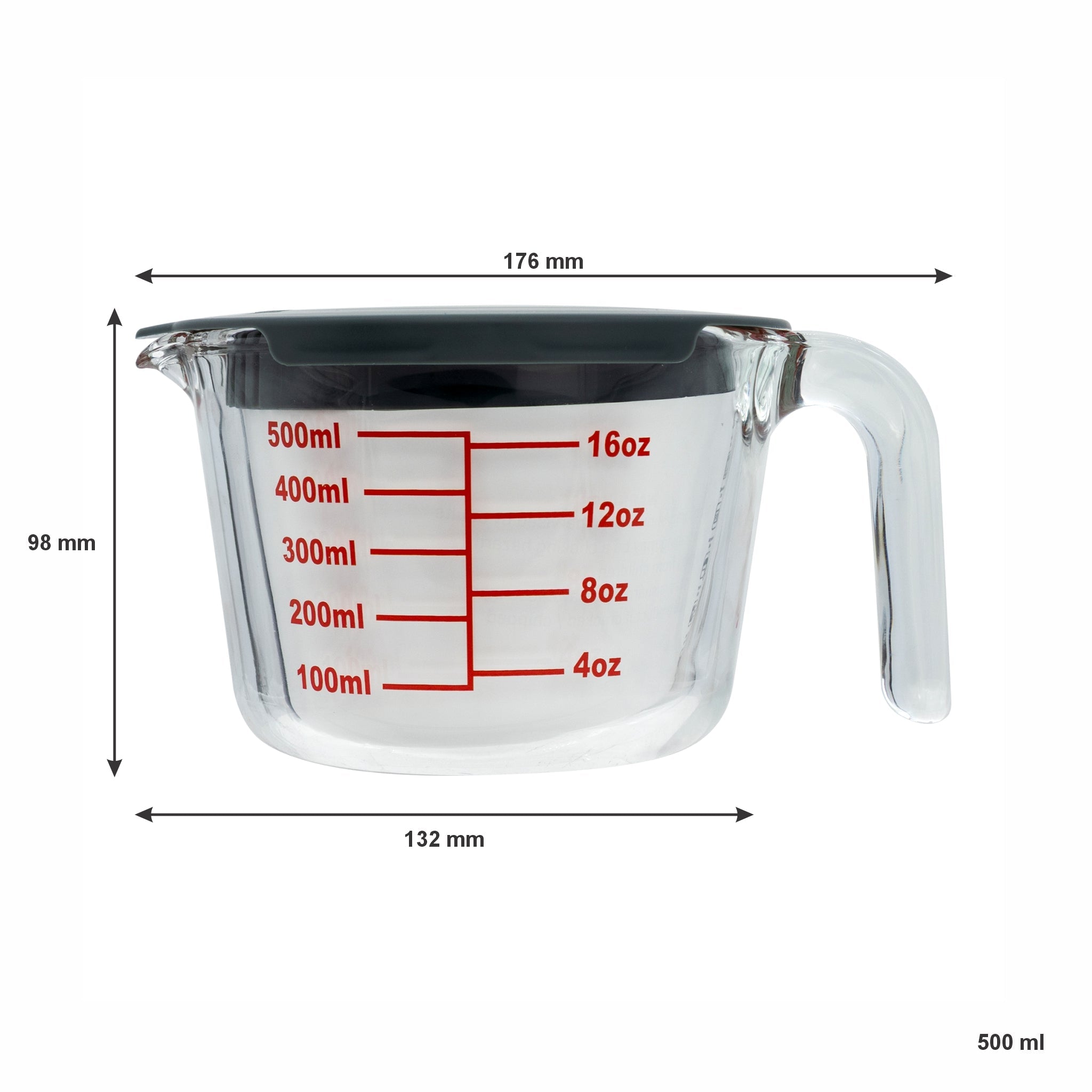 CONSOL PALMA MEASURING JUG BOROSILICATE WITH GREY COVER, 500ML