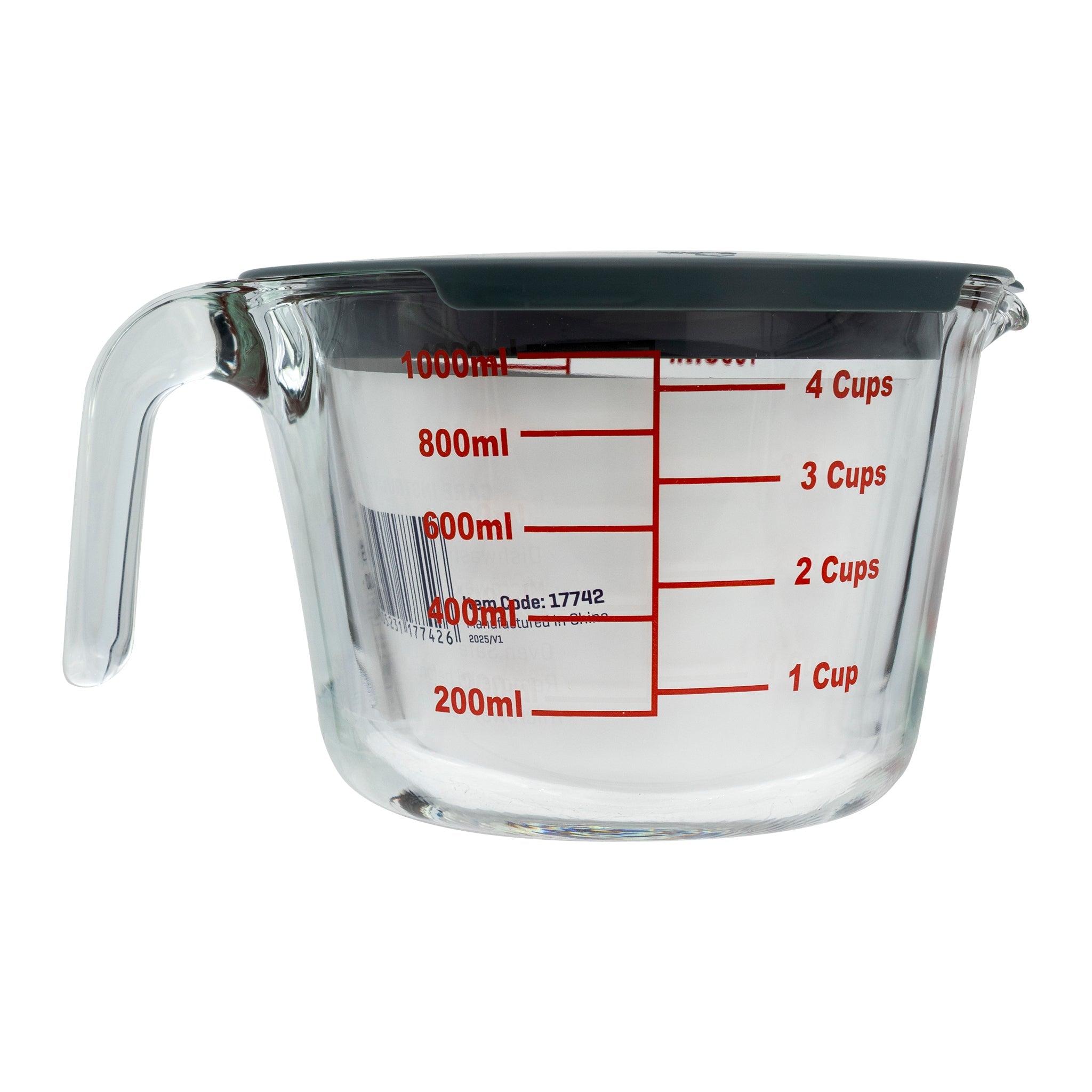CONSOL PALMA MEASURING JUG BOROSILICATE WITH GREY COVER, 1L