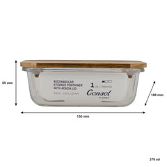 CONSOL VALENCIA RECT. FOOD STORAGE CONTAINER WITH ACACIA LIDS, 370ML