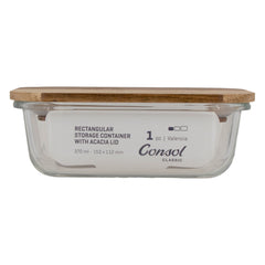 CONSOL VALENCIA RECT. FOOD STORAGE CONTAINER WITH ACACIA LIDS, 370ML
